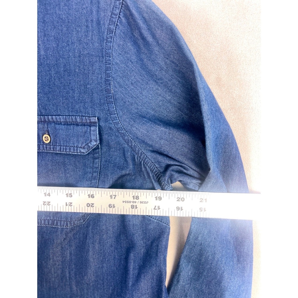 Old Navy Womens Blue Denim Long Sleeve Button Up Shirt Dress Large L Pockets - Picture 3 of 5
